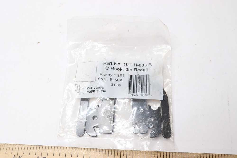 (2-Pk) Wall Control Slotted U-Hook For Pegboard Black 3" 10-UH-003 B