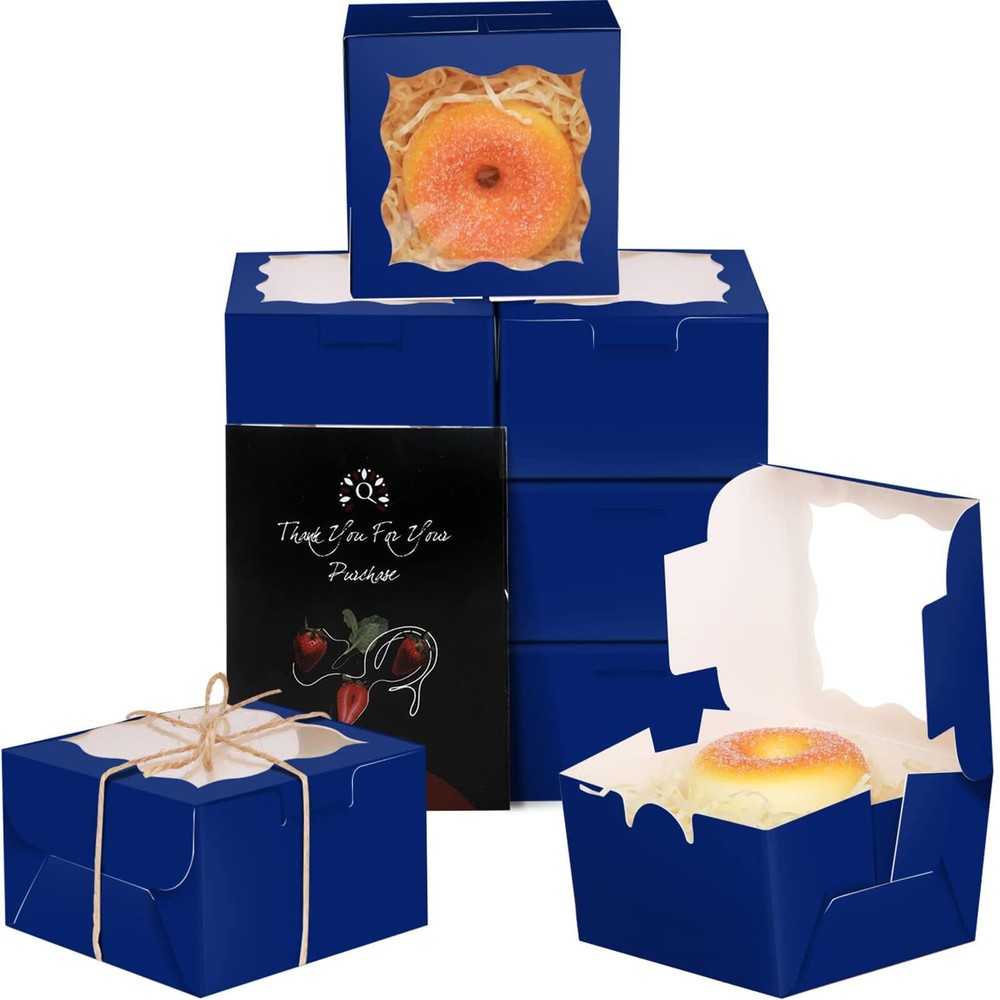 Dark Blue Bakery Boxes With Window 55pcs 4x4x2.5 Mini Cookie Boxes Macaron Boxes