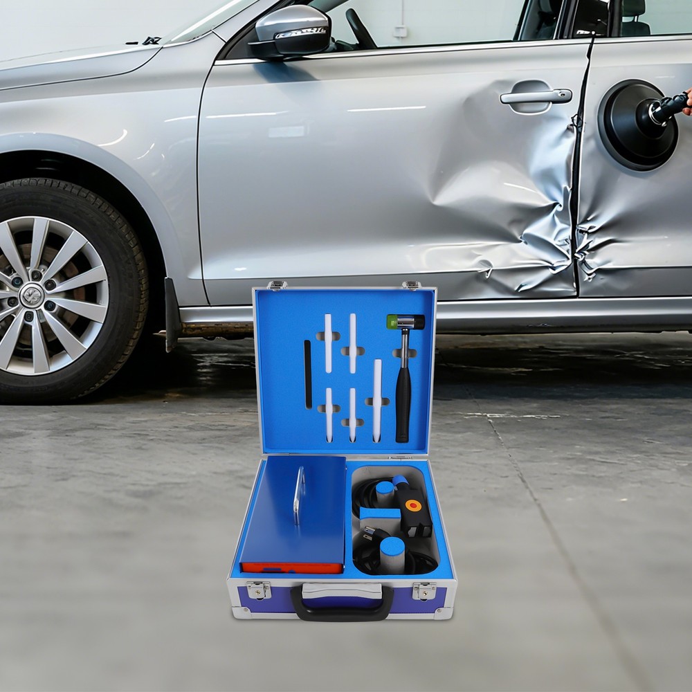 Dent puller kit with suitcase for easy portability, flameless heat for