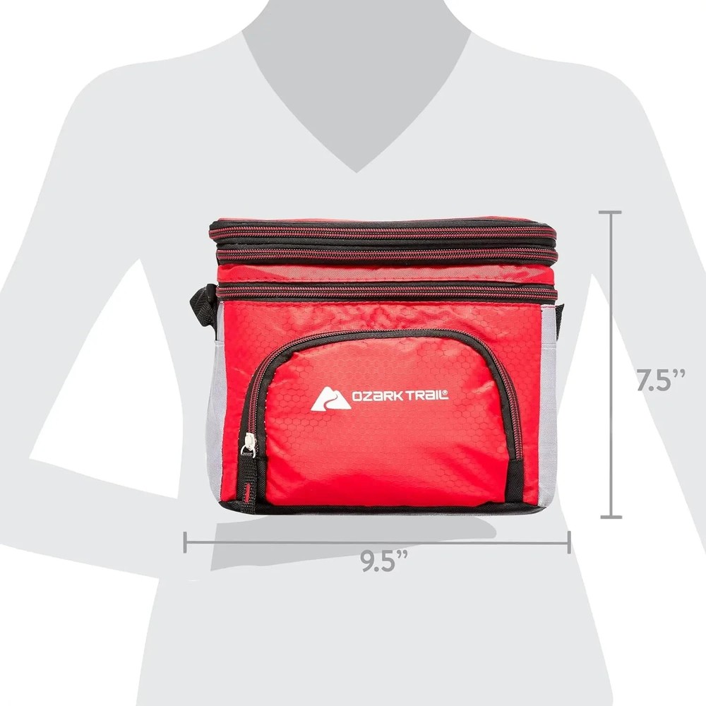 Ozark Trail 6 Can Cooler w/3 Pocket Soft Shell, Red, Shoulder Strap