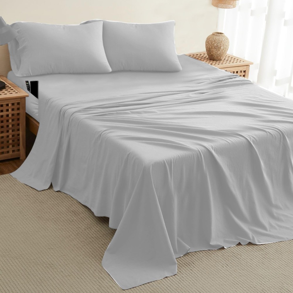 4-Piece Queen Sheet Set - Extra Deep Pocket, Cooling Microfiber Bedding
