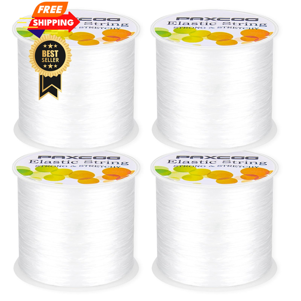PAXCOO 4 Rolls Elastic String for Bracelets, Stretch Magic 4 Pack, White