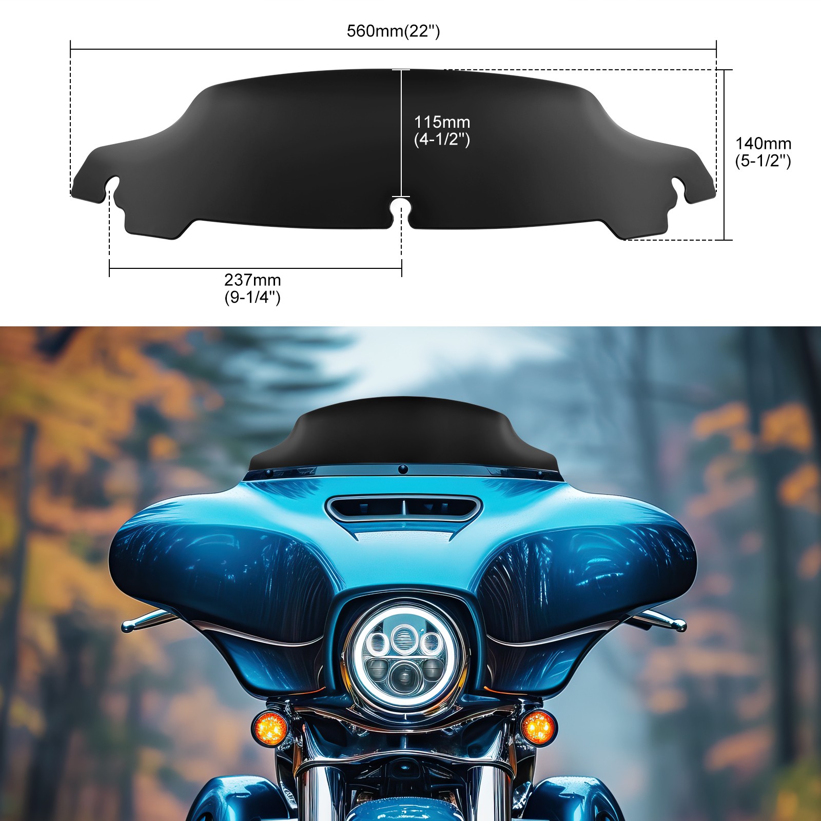 4.5" 7" 9" Wave Windshield Windscreen For Harley Touring Street Glide 2014-2024