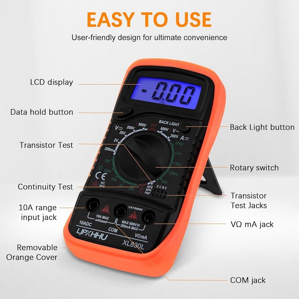Compact Digital Multimeter - AC/DC Voltage Tester with 2- & Leads