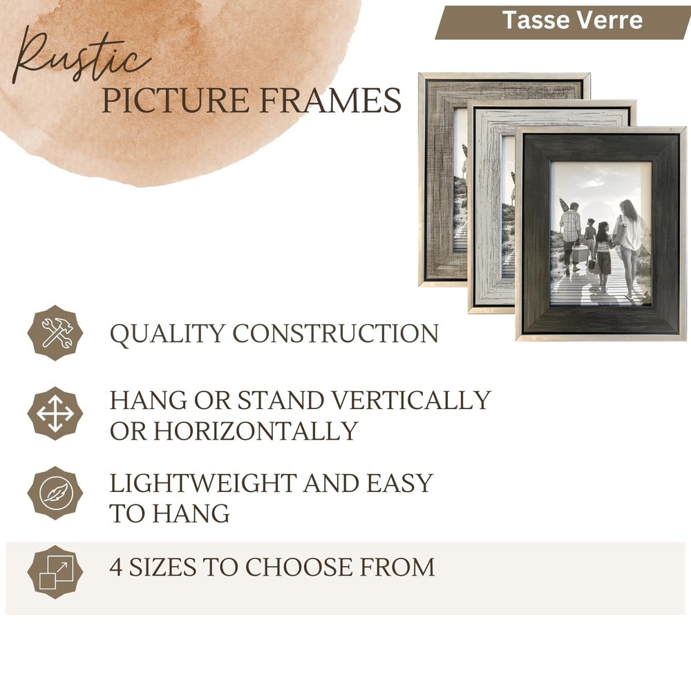 5x7 Rustic Picture Frames 3-Pack, Distressed Farmhouse-Style Table Frame, Bru...