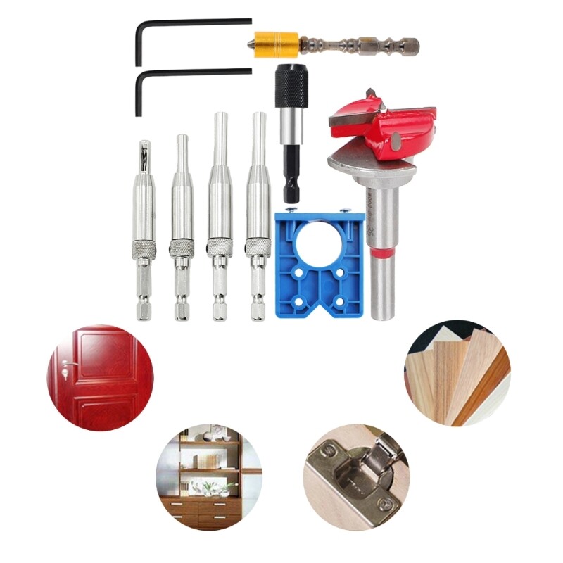 8 Pcs Pots Hinge Template Set 35mm Hinge Drilling Template Hinge Drills Locator
