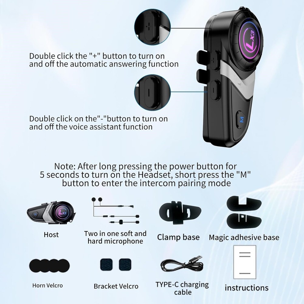 Motorcycle Bluetooth Headset Motorcycle Helmet Bluetooth intercom 2 Riders 800M