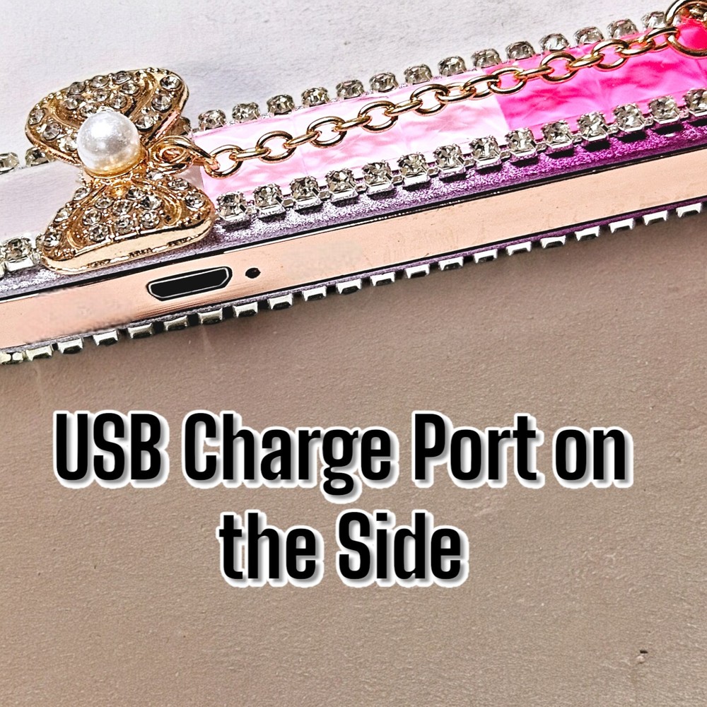 USB Cute Pink Bow Tie Rhinestone Pull Down Sensor USB Lighter 3.25"