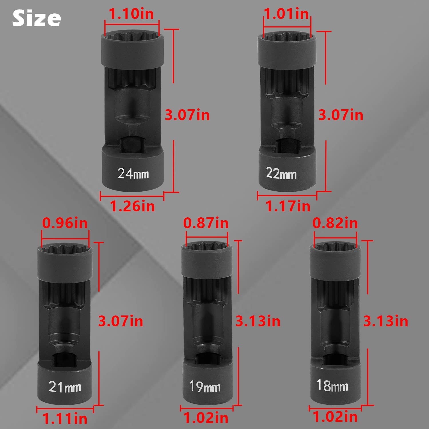1/2" Drive Suspension Shock Tool Strut Nut Socket Set 18mm 19mm 21mm 22mm 24mm