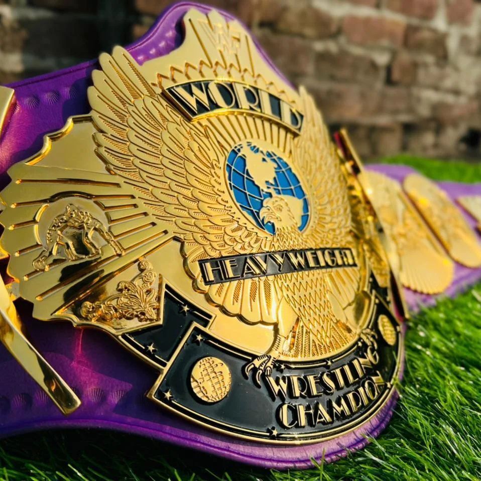 Championship Wing Eagle Wrestling Belt 4 M Zinc Gold Plate Purple Leather Strap