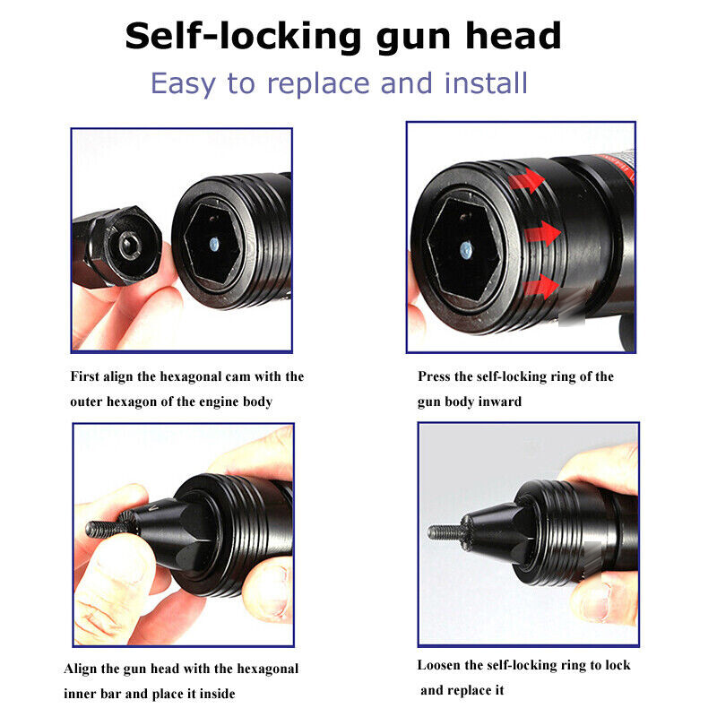 Pneumatic Air Rivets Nut Gun Pull Setter Rivet Nut Self-lock Head M3/4/5/6/8/10
