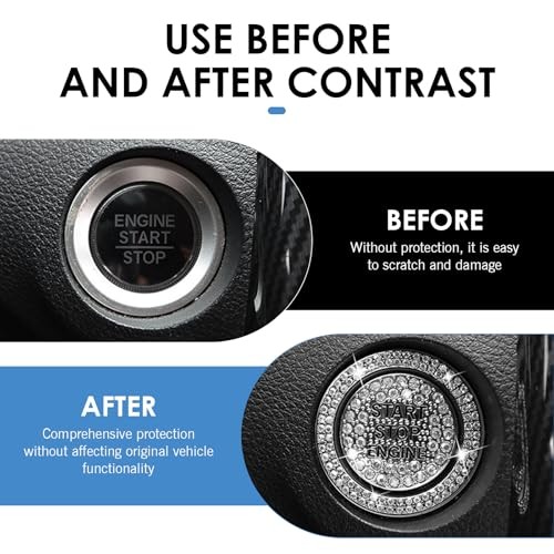 Pack-2 Bling Rhinestone Start Button Cover, Push to Start Button Cover Crystal