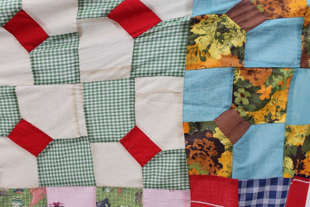Vintage Scrappy Checkered Patchwork Quilt Top