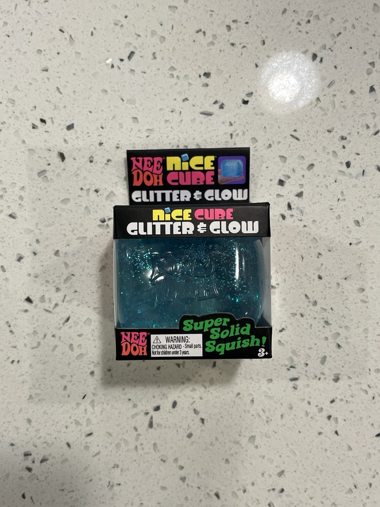 NeeDoh Nice Cube Glitter and Glow,  Squishy, Glowing Ice Cube BLUE - Authentic!