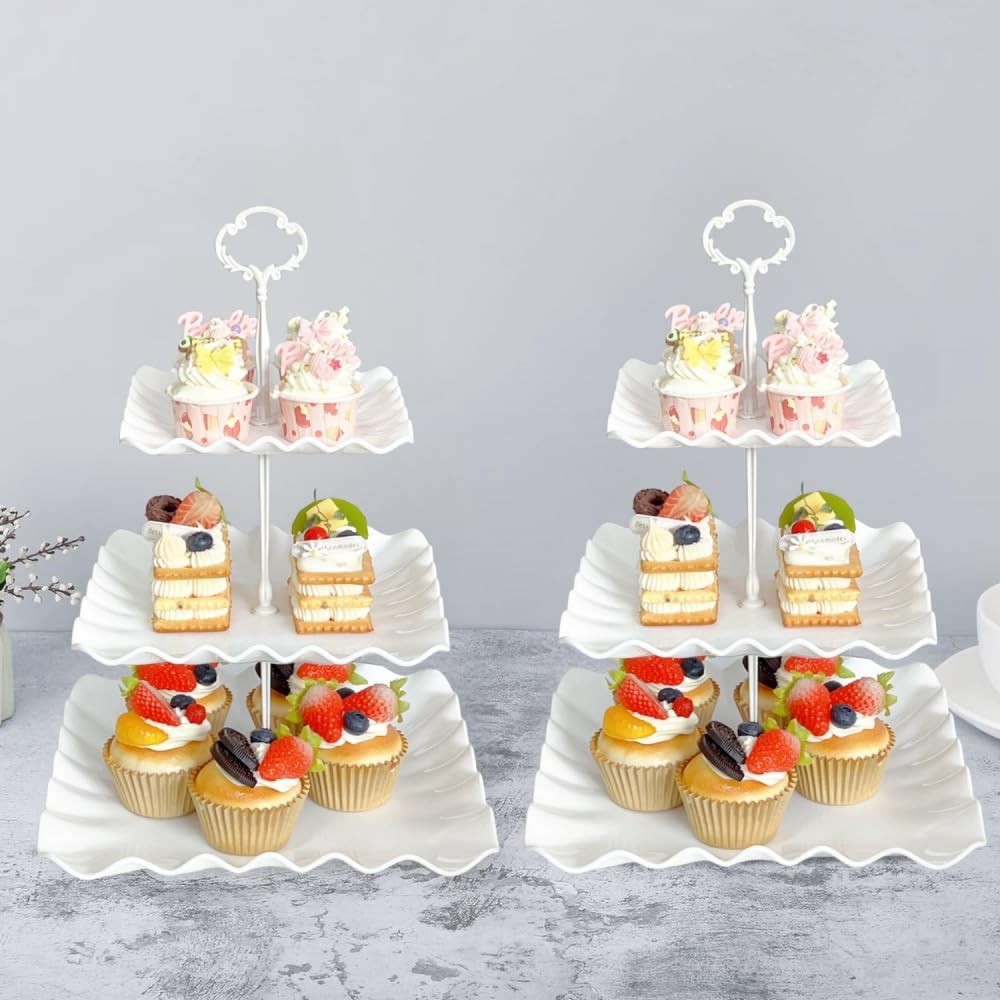 5 Pcs Cupcake Stand Set - Plastic Dessert Table Display Set, 2 White Square 3...