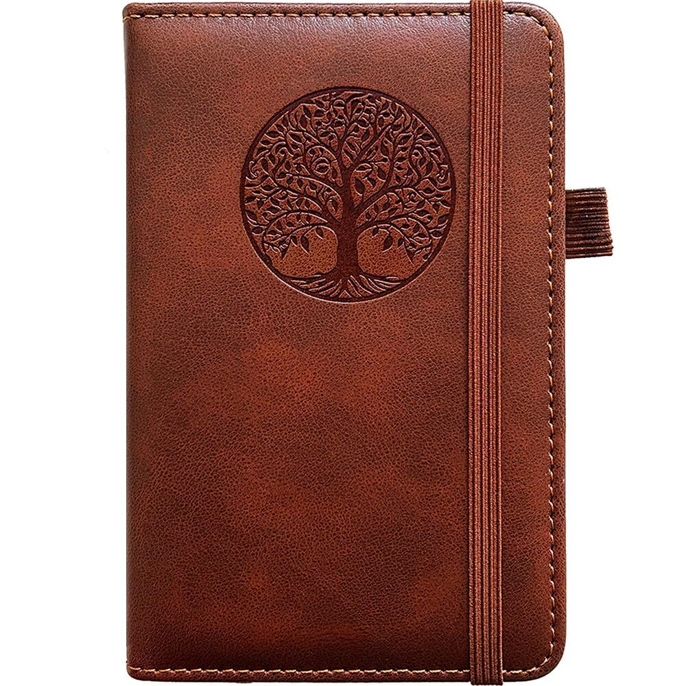 Small Pocket Notebook, Leather Journal Mini (Brown)