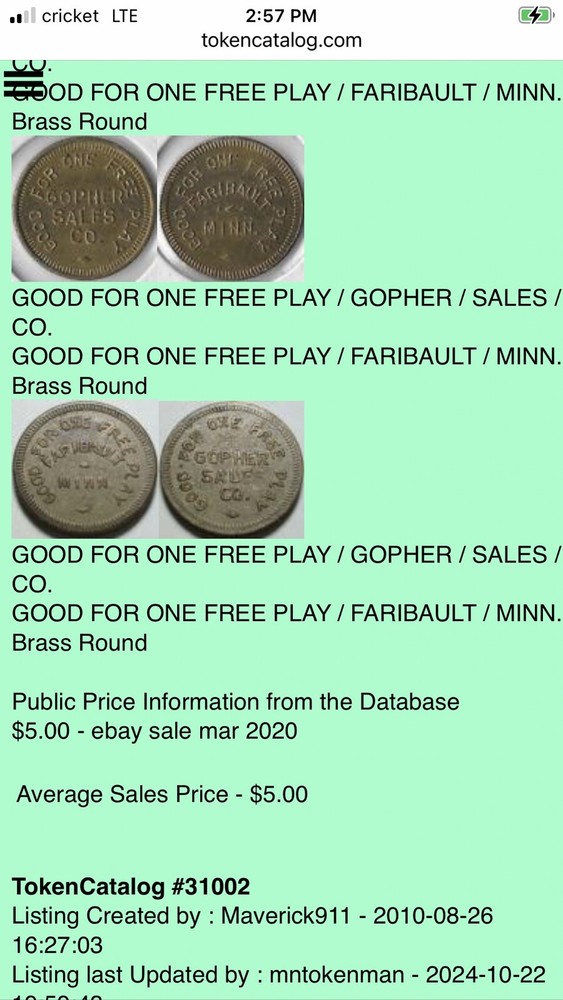 Arcade Token- Gopher Sales Co - Faribault, Minnesota