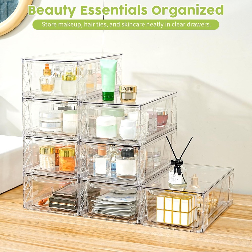 Organize Your Space With Clear Stackable Drawers - 8 Pack Medium
