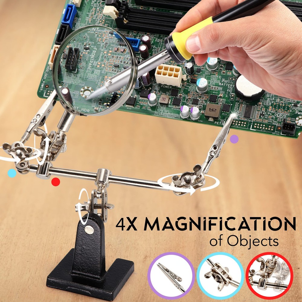 Ram-Pro Helping Hands Magnifier 4X Magnification - Without LED Light, Silver