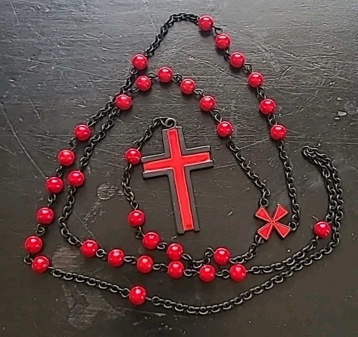 Cool Red and Black Rosary with Enameled Cross