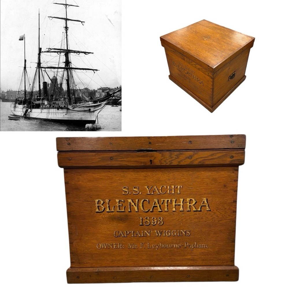 Super Large Solid Oak S.S Blencathra Captains Sea Chest (Capt J. Wiggins d.1893)