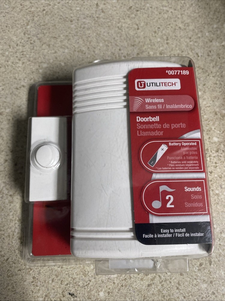 Utilitech wireless doorbell w button 2 chimes white new
