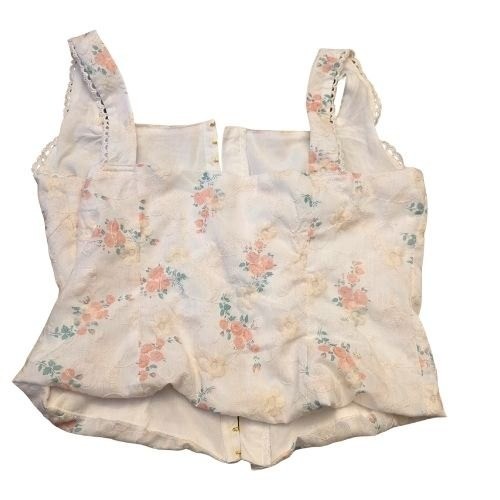 Altar'd State Corset Crop Top Floral Print White Pink Girlhood Core Lace Trim XS