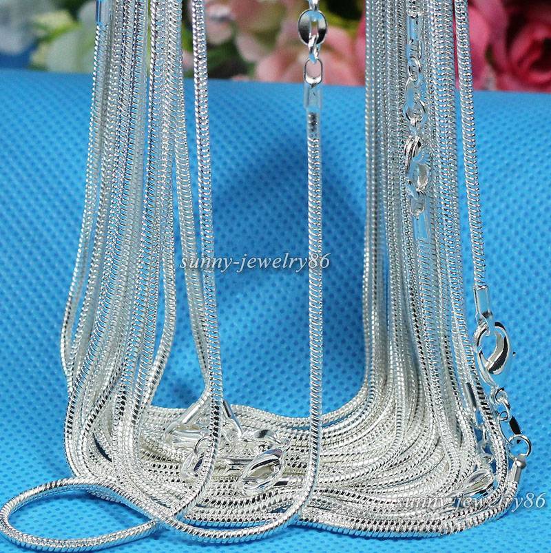 Wholesale 10pcs 925 Sterling Solid Silver Plt 1mm Snake Chain Necklace 16-30inch