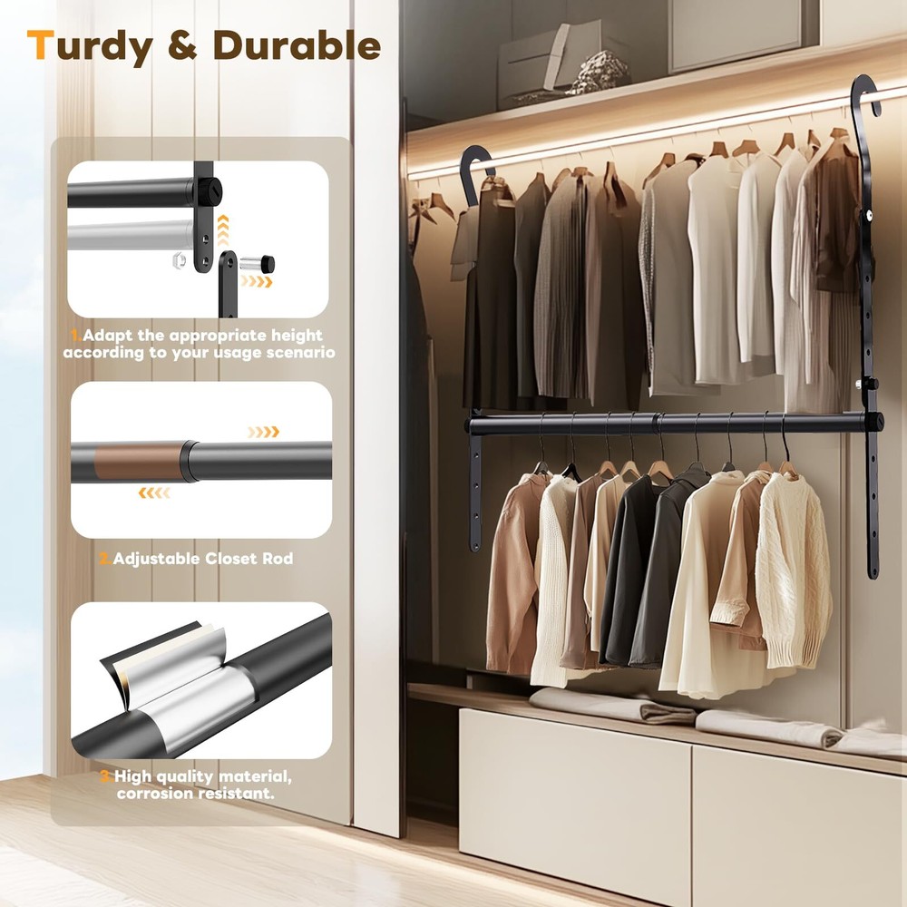 Wardrobe Rod Extender Adjustable Width and Height Wardrobe Hanging Organizer ...