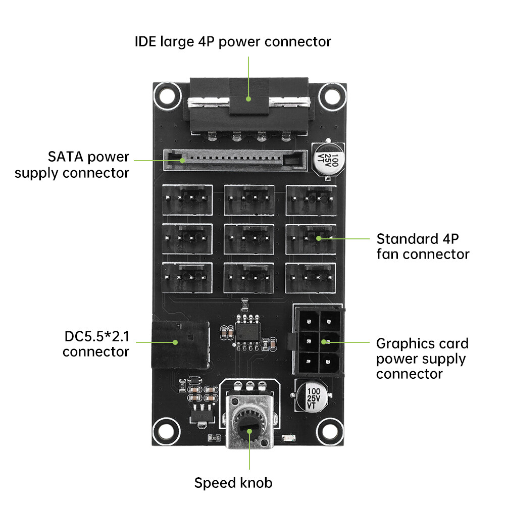 Computer Chassis PWM Violent Fan Speed Controller 9CH High-Power Hub Controller