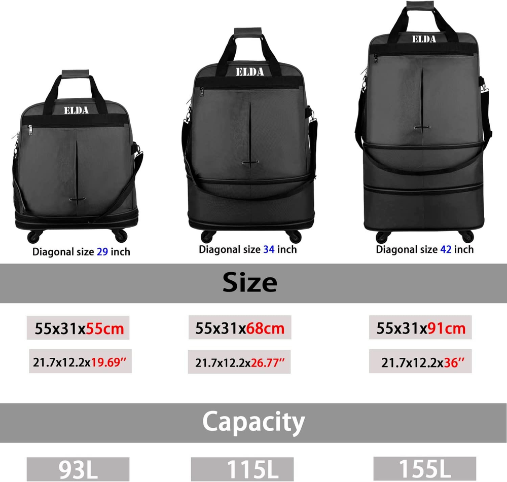 ELDA Expandable Foldable Luggage Suitcase Rolling black 5 Wheels (B305)