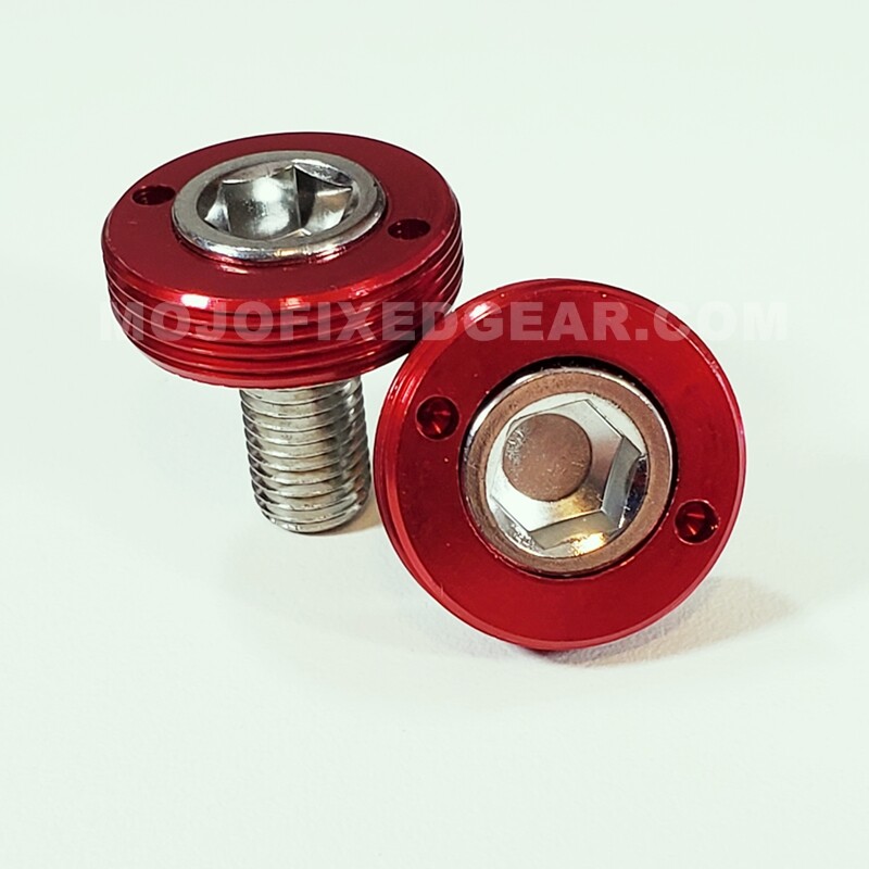 Bottom Bracket Crank Bolts with Anodized Caps - M8 Square Taper RED