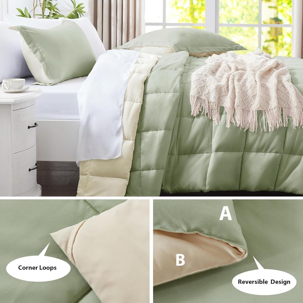 Luxury Queen Comforter Set - 3-Piece Solid Reversible Microfiber for All Seasons