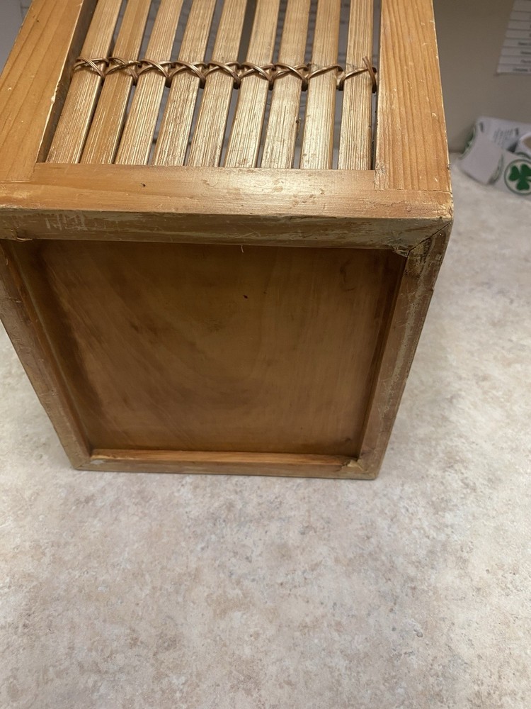 Vintage Bamboo Rectangular Wastebasket Handmade Brown Indoor Non-Lidded