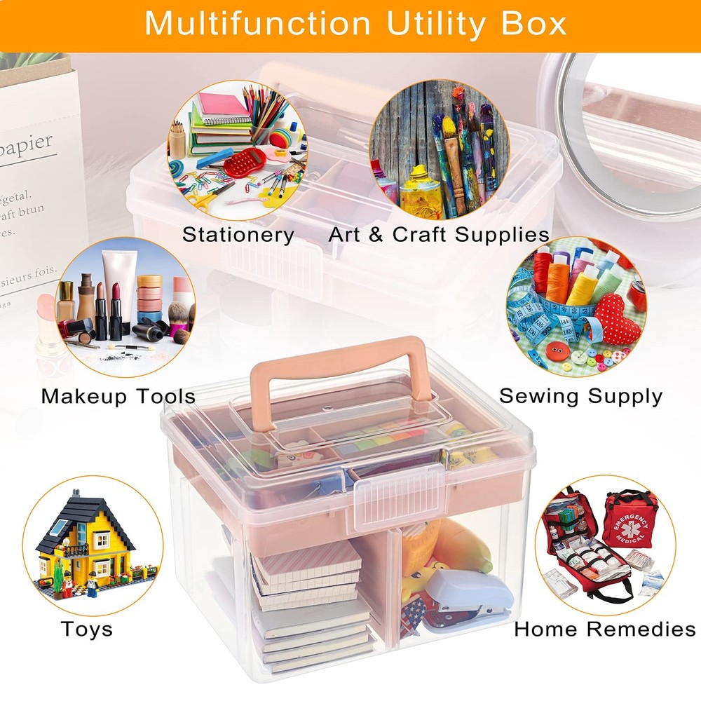 BTSKY 2-Layer Clear Plastic Storage Box w/ Removable Tray - Multi-purpose