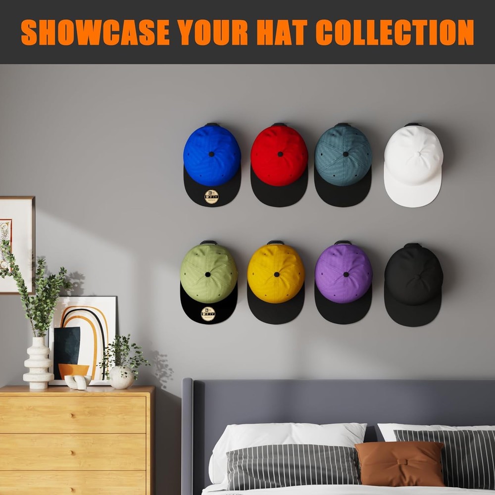 24 Pack Adhesive Hat Hooks for Wall, Strong Rack Baseball Caps, Black