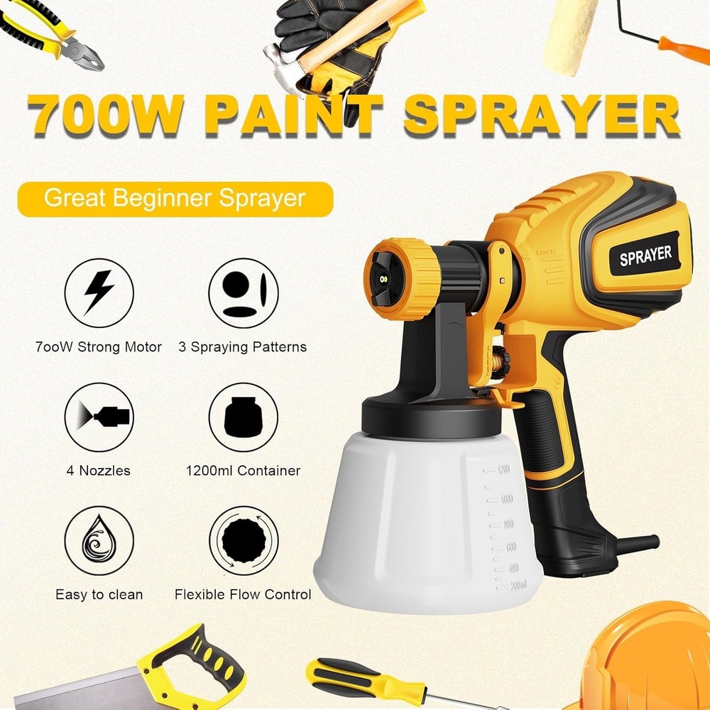 Professional Paint Sprayer - 4 Nozzles, 3 Patterns