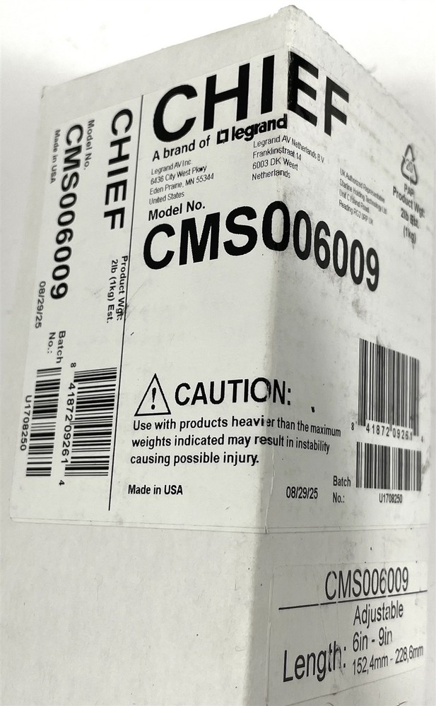 Open Box Chief CMS006009 6-9 Inch Adjustable Extension Column