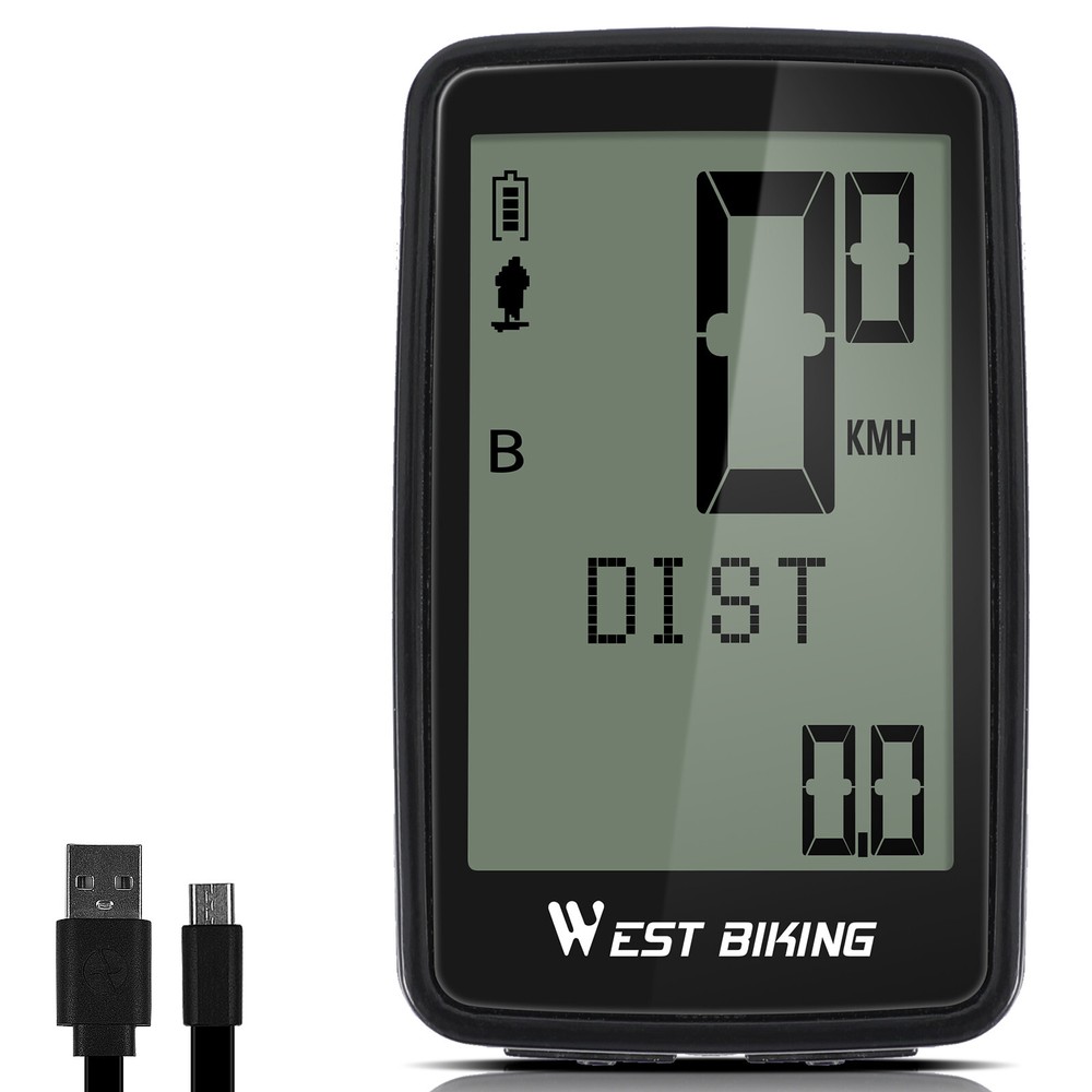 WEST BIKING Waterproof USB Rechargeable Wireless Bicycle Computer Speedometer