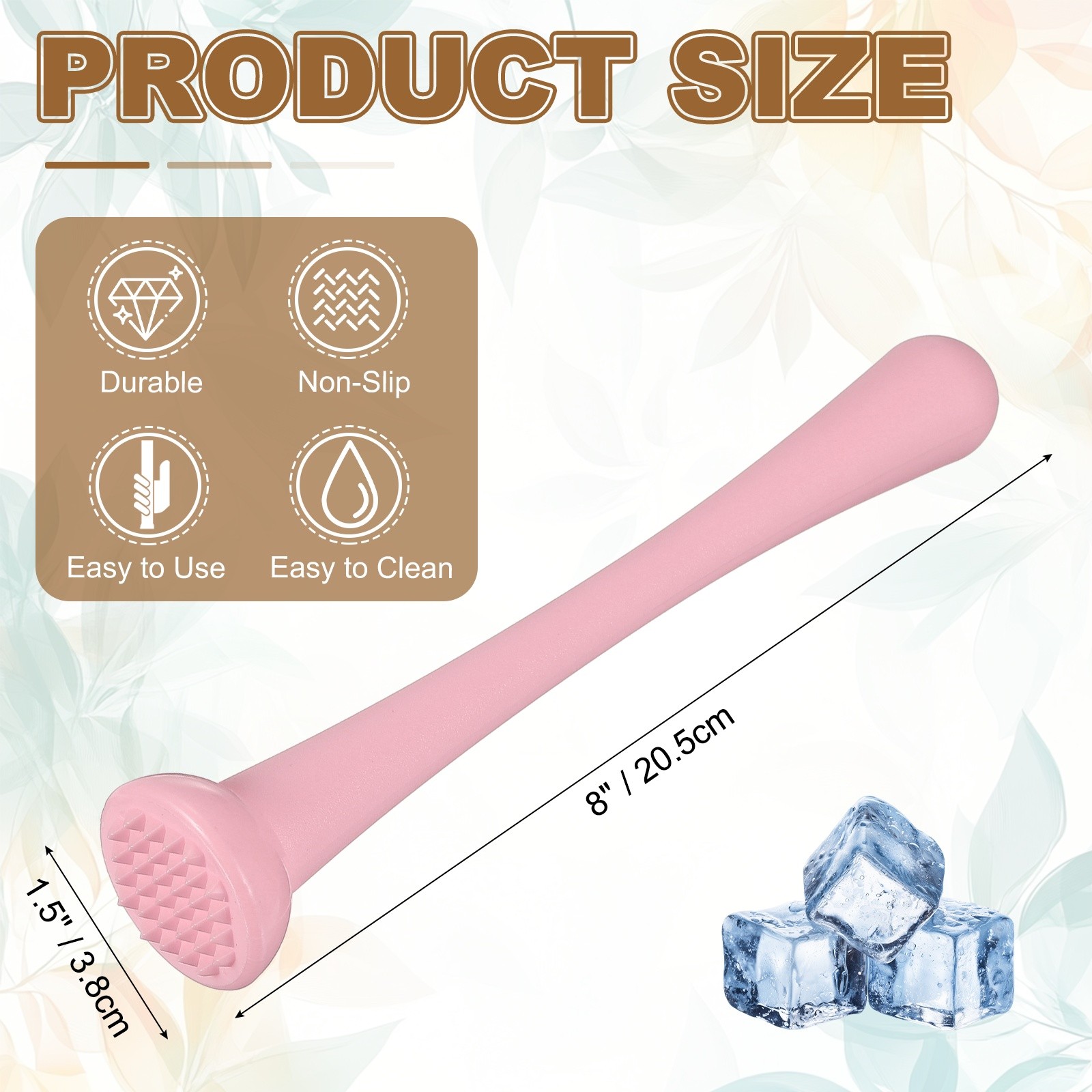 Cocktail Muddler, 8 Inch PP Drink Muddler, Pink (Thin)