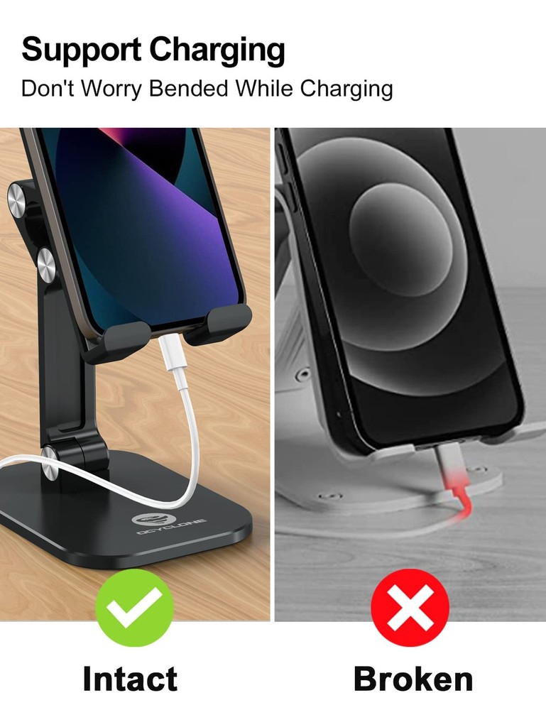 OCYCLONE Phone Stand, Adjustable Height and Angle Foldable Cell Black