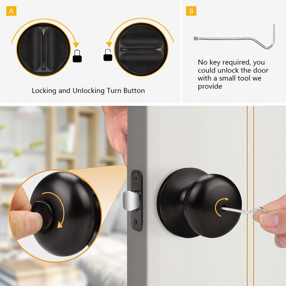 Probrico Entry/Privacy/Passage/Dummy Set Round Door Knobs Adjustment Backset