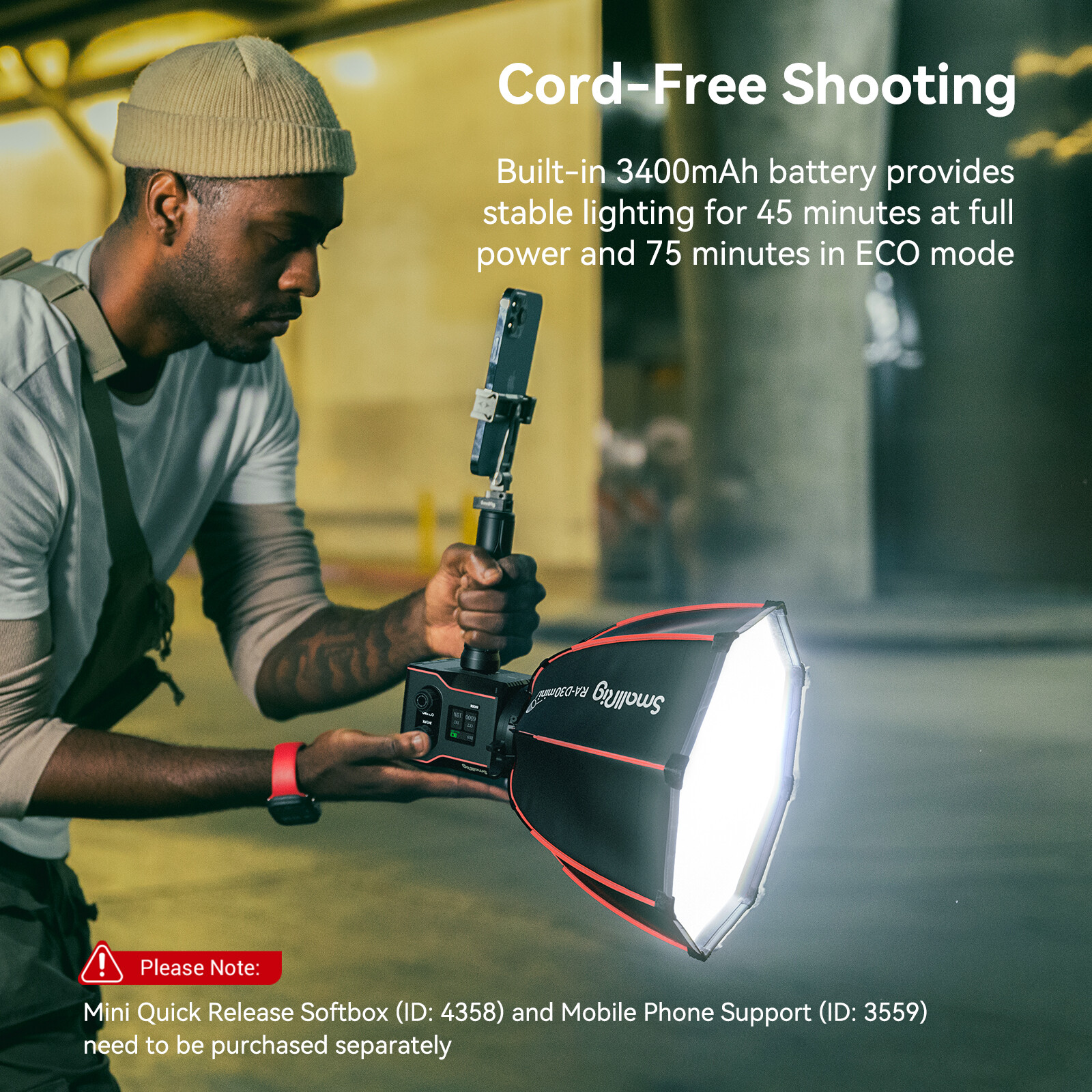 SmallRig RC 60B Bi-Color LED Monolight Video Light+RA-D30 Mini Parabolic Softbox