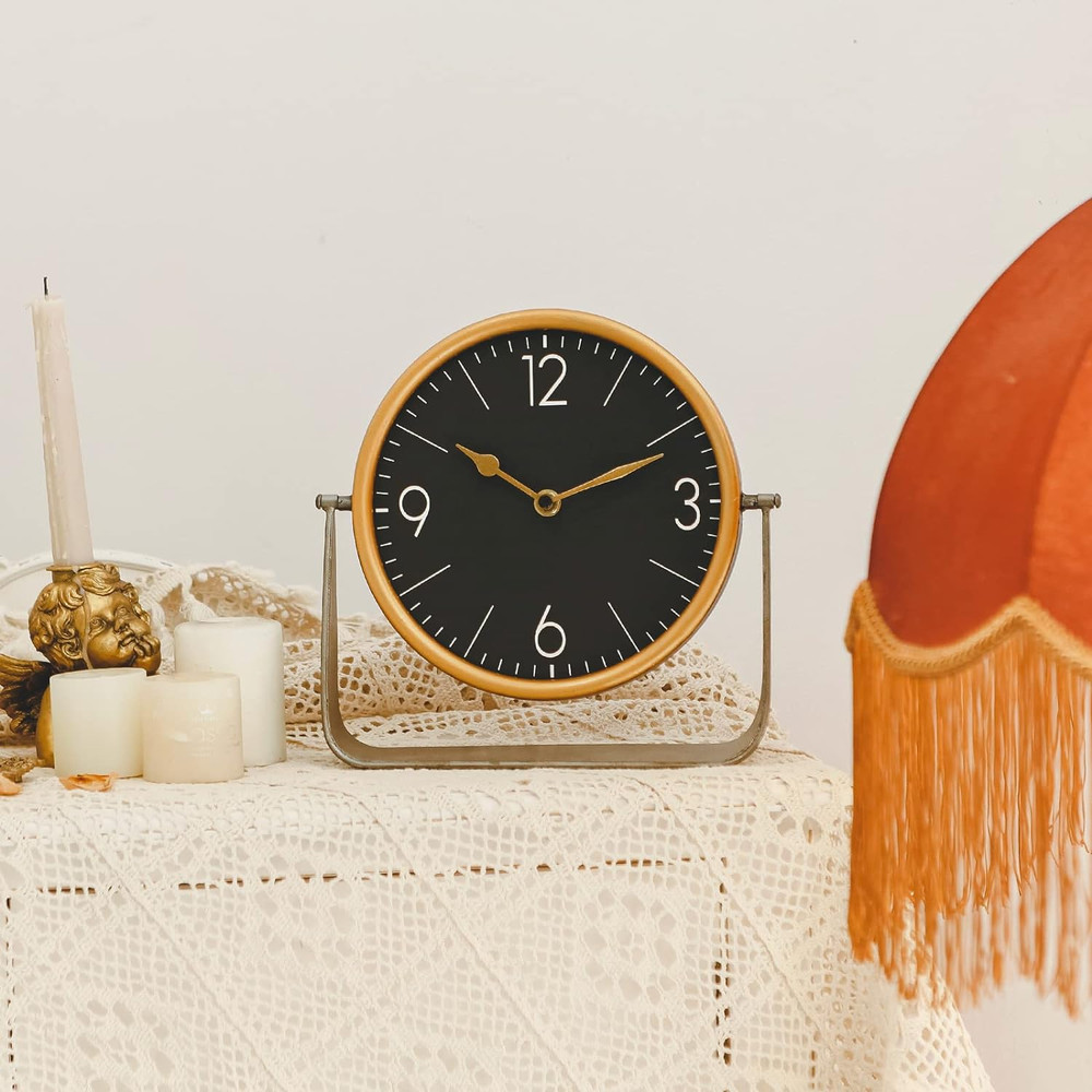 Modern Table Clock, Large Desk Clock with Simple Design, Metal Tabletop Clock Si