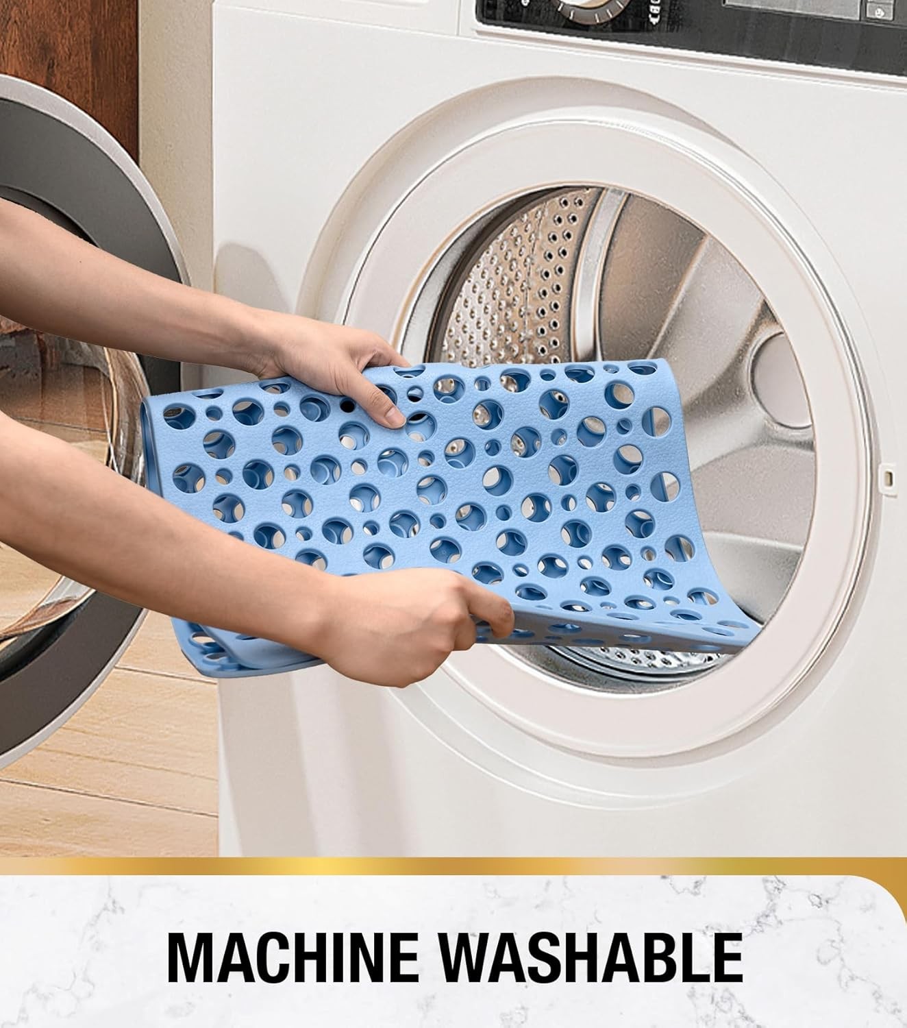 Non Slip Bathtub Mat 28x15in Blue Shower Safety Mat w/ Drain Holes & Suction