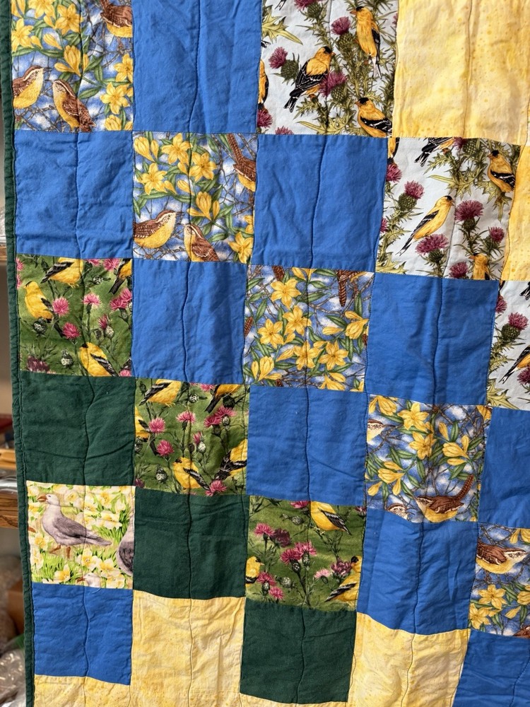 Patchwork Quilt Throw Blanket Handmade Signed Multicolor Reversible 56”x39”