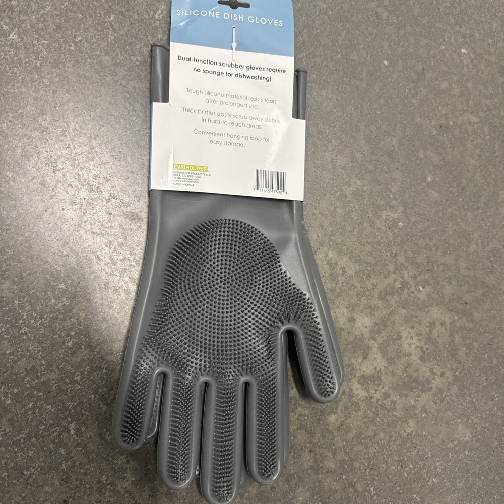 Evriholder Dual-Function Silicone Dish Gloves Gray Large Thick Bristles