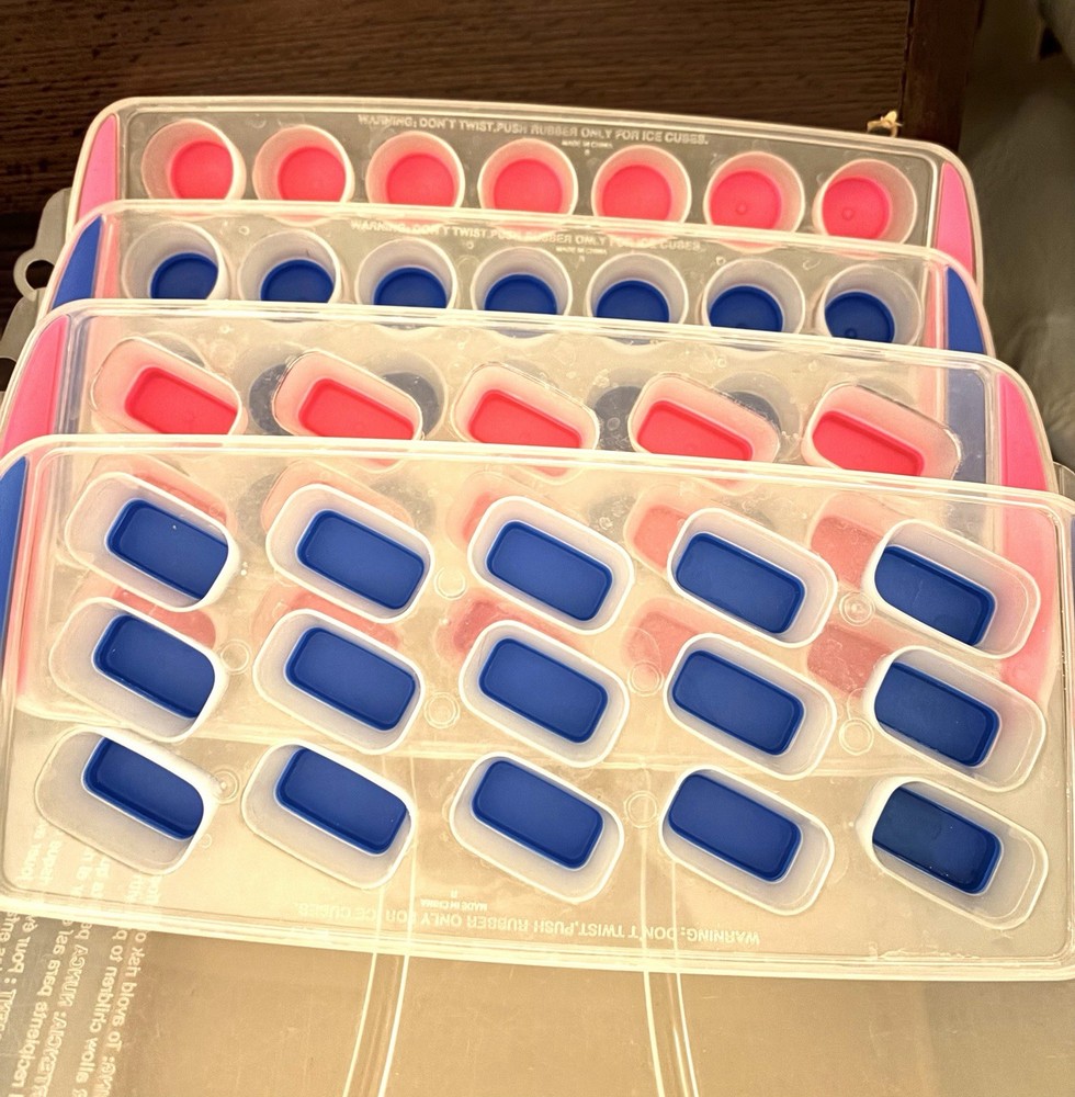 Clear Plastic Ez Release Ice Cube Trays Qty 4 Trays 2 Round & 2 Rectangle Cubes
