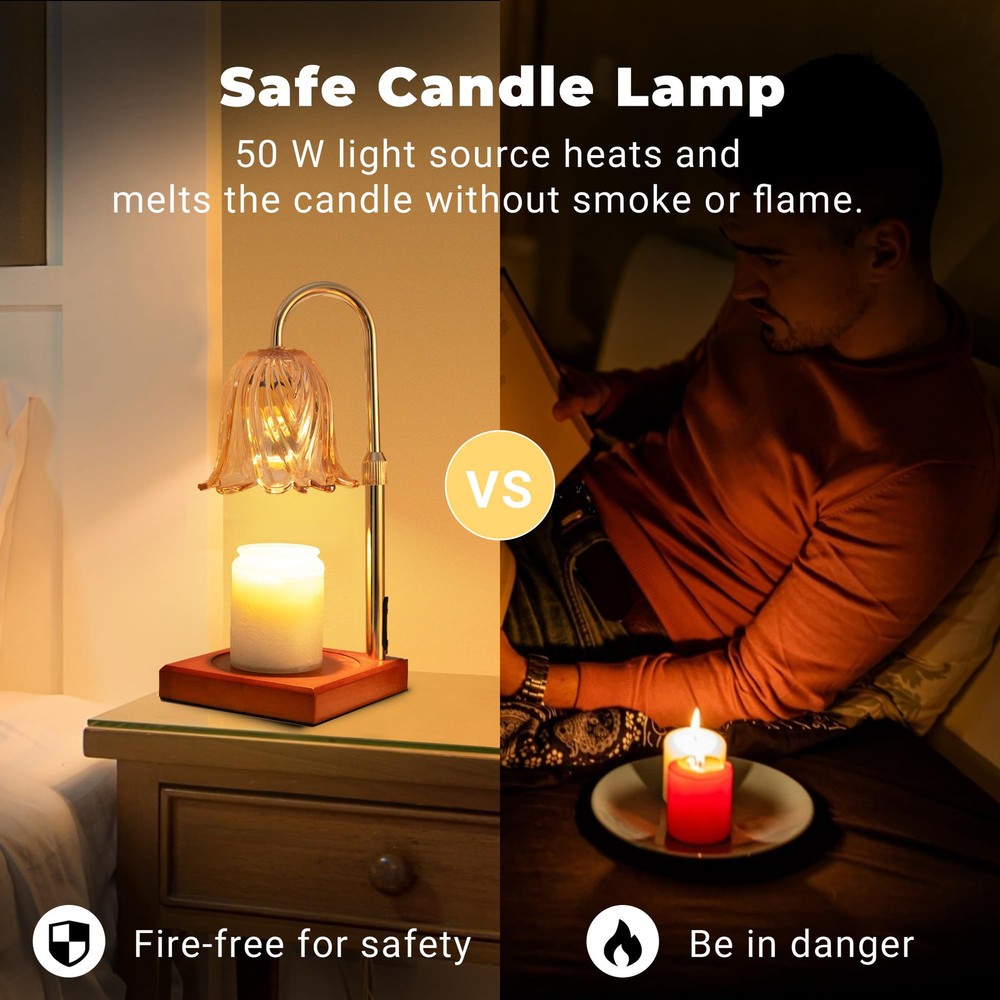 Candle Warmer Lamp, Dimmable Candle Lamp Warmer, Adjustable Height, Timer, Be...