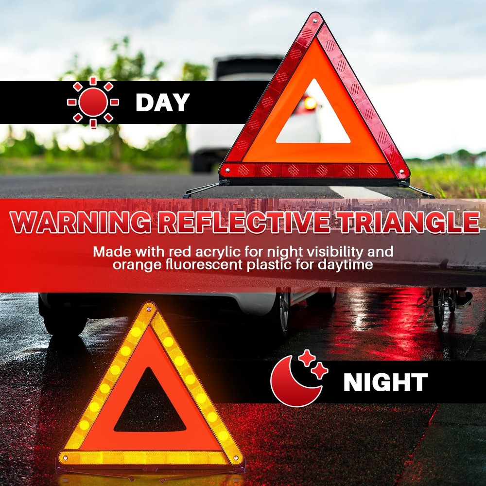 3 Pack Reflective Warning Triangles, Foldable Roadside Emergency Safety Kit...